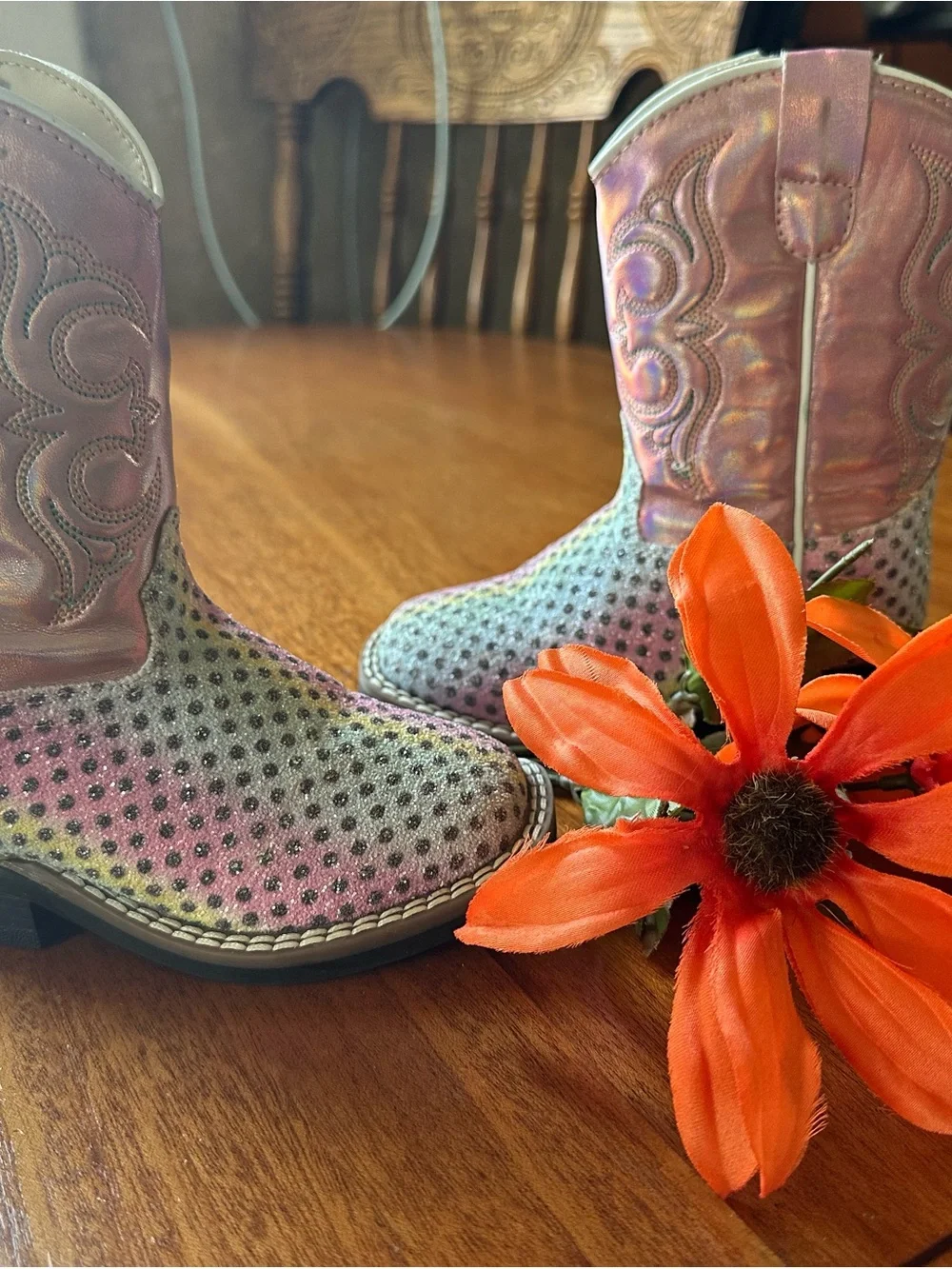 Old West Metallic Pink and Multicolor Girls Cowboy Boots!